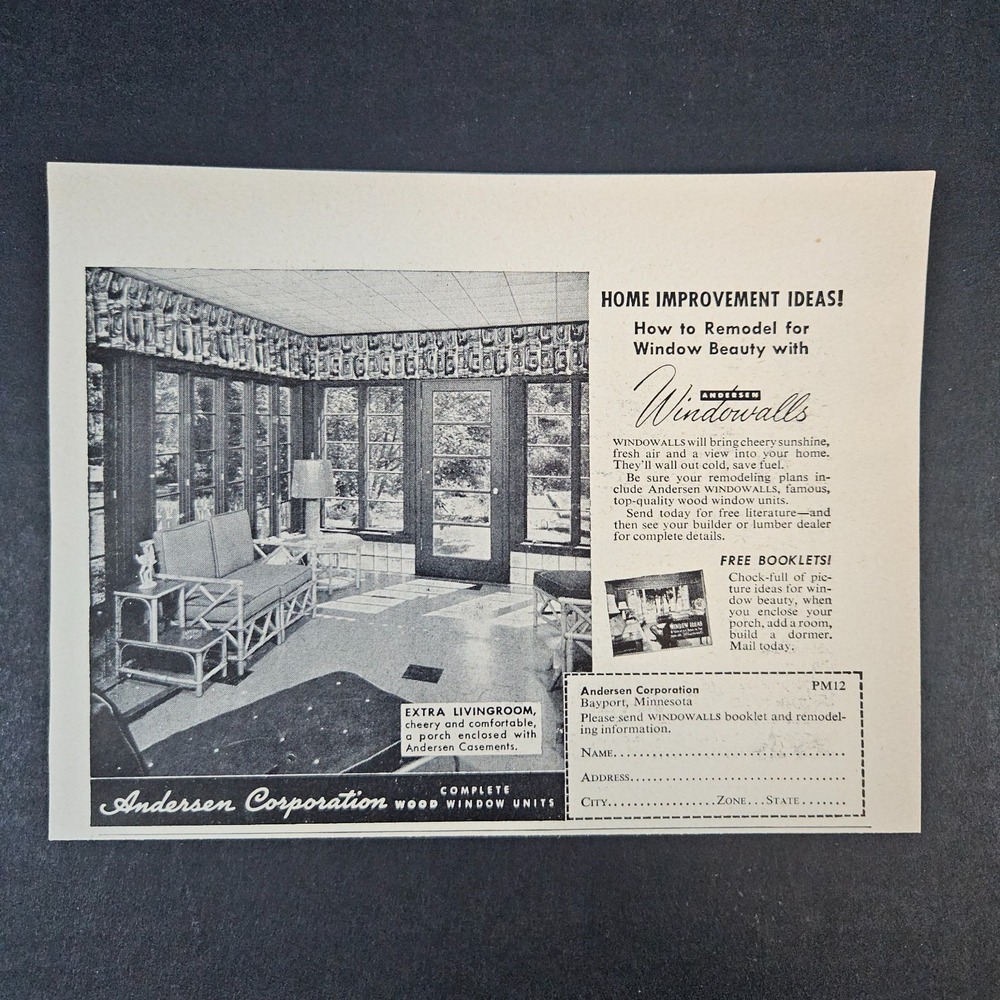 1952 Andersen Corporation Windowalls Wood Windows Vintage Print Ad Bayport MN